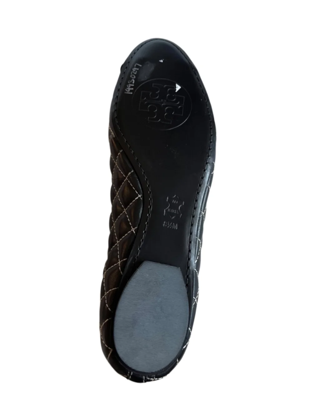 Tory Burch Quilted Leather KAITLIN Ballet Flats in Black w/ White Trim 8.5